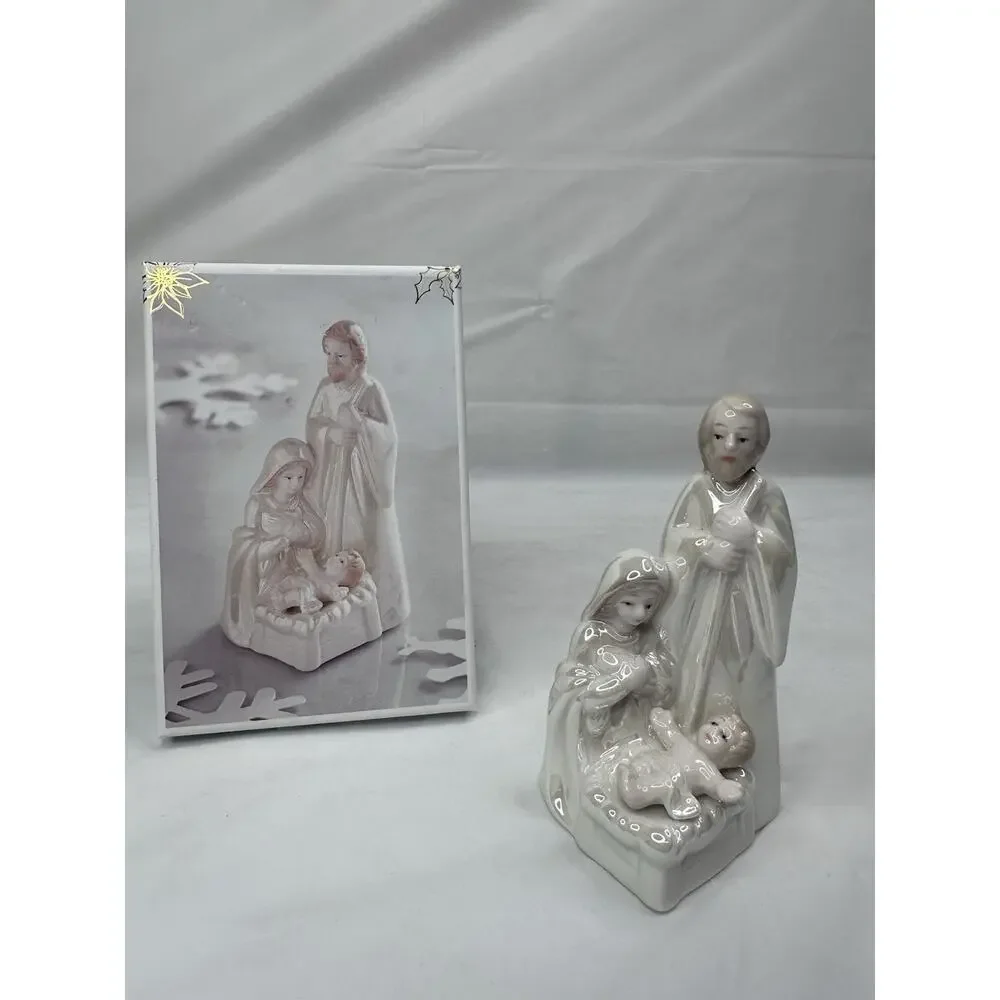 Pier 1 Nativity Figurine Holy Family Iridescent Porcelain Ceramic 4